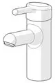 Einhebelmischer in silberner Ausführung, mit seitlichem Hebel, der Wasser durch einen gebogenen Auslauf auslässt. Design für den Waschbereich, Marke HANSA.